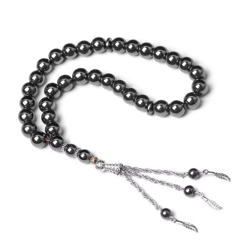 Müslüman 10mm 33 Boncuk Bileklik Siyah Safra Taşı İslami Övgü Boncukları Arapça Türkçe TASBIH Övgü Boncukları_voghion.com