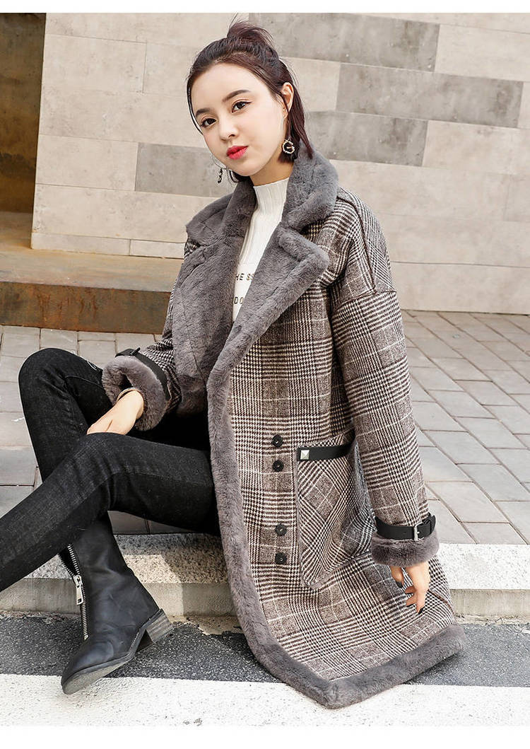 Parka de piel sintética a cuadros para mujer, abrigo femenino de piel de cordero para mantener el calor, otoño e invierno, 2021_voghion.com