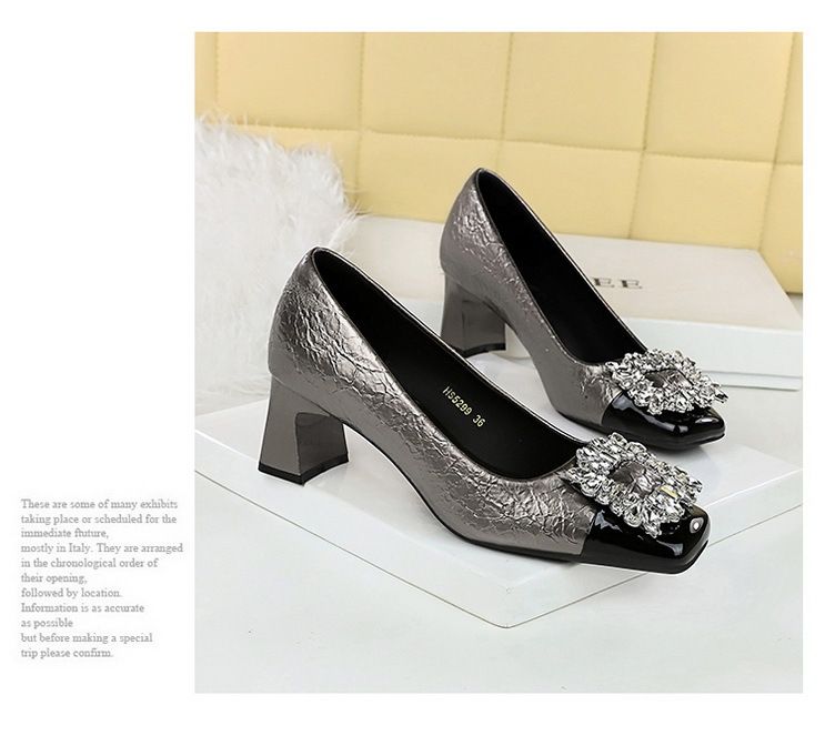 5299-K90 Wind Autumn/Winter New Women's Shoes Coarse Middle Heel Square Head Splicing For Slimming Single Shoe Water_voghion.com