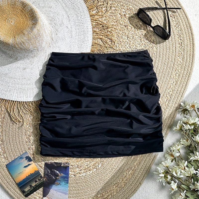 Europäischer und amerikanischer einfarbiger Badeanzug für Damen, Strand, hohe Taille, Hüftrock, sexy Bikini-Badehose_voghion.com