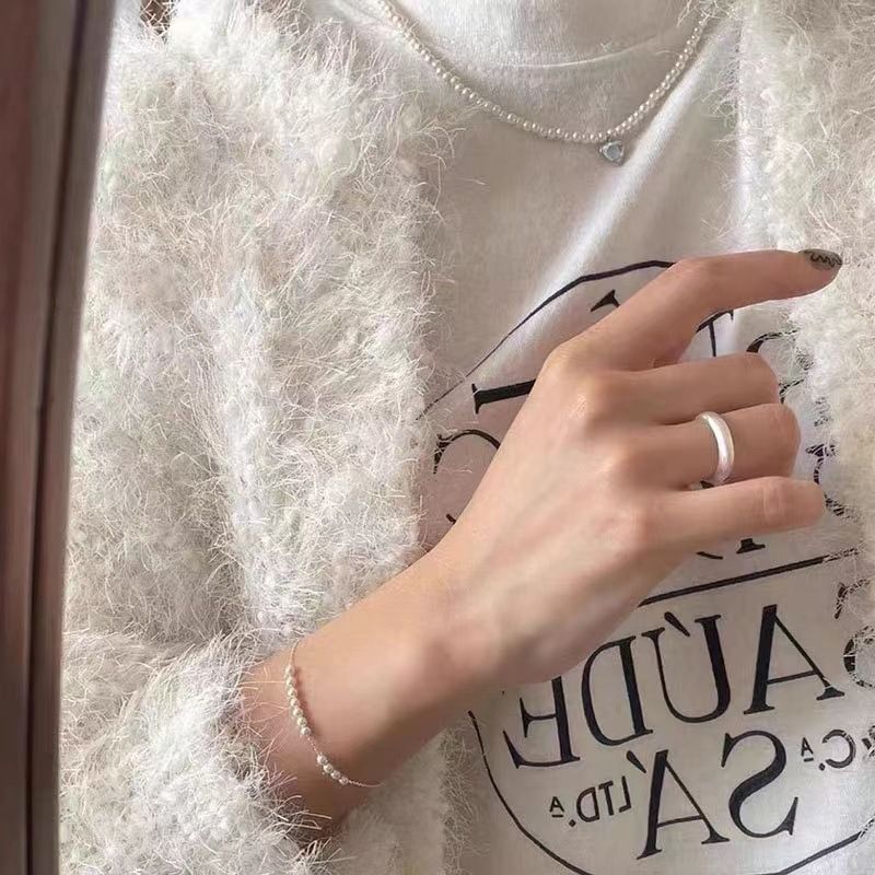 S Sterl Silver Handmade Brushed Plain With Sparkl Light Luxury R, Niche Design, High-end Women's Index Fer_voghion.com