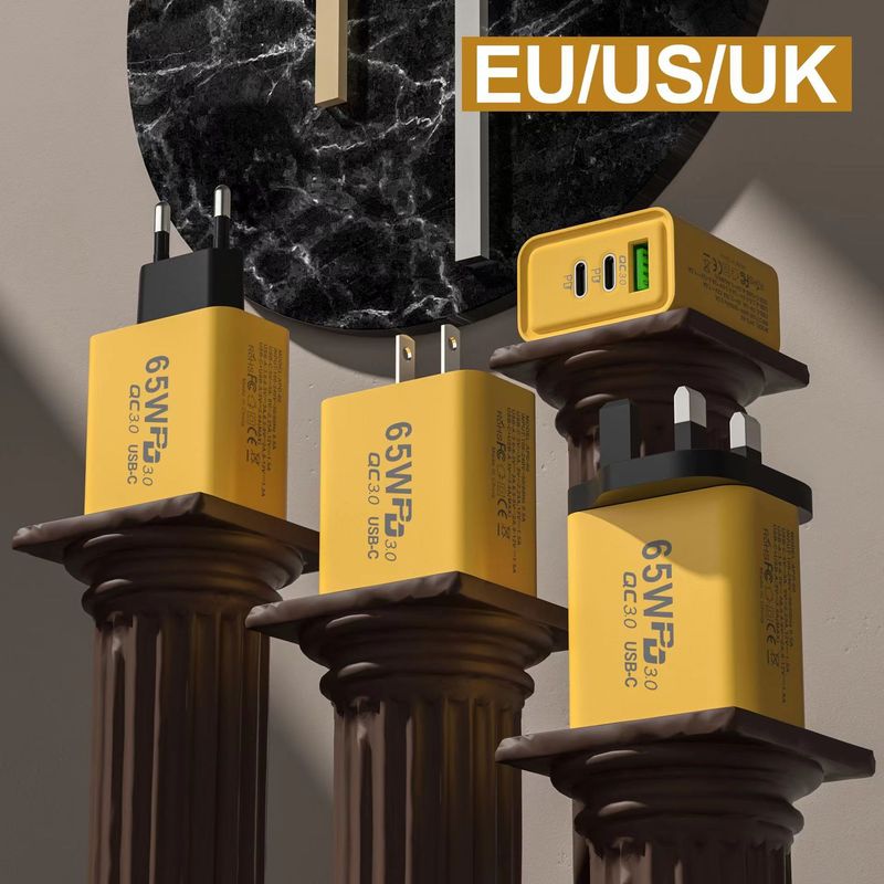 syct PD65W+QC3.0 EU Standard Mobile Phone Charger Dual Type-C+Single USB Multi-Port Fast Charging Adapter_voghion.com