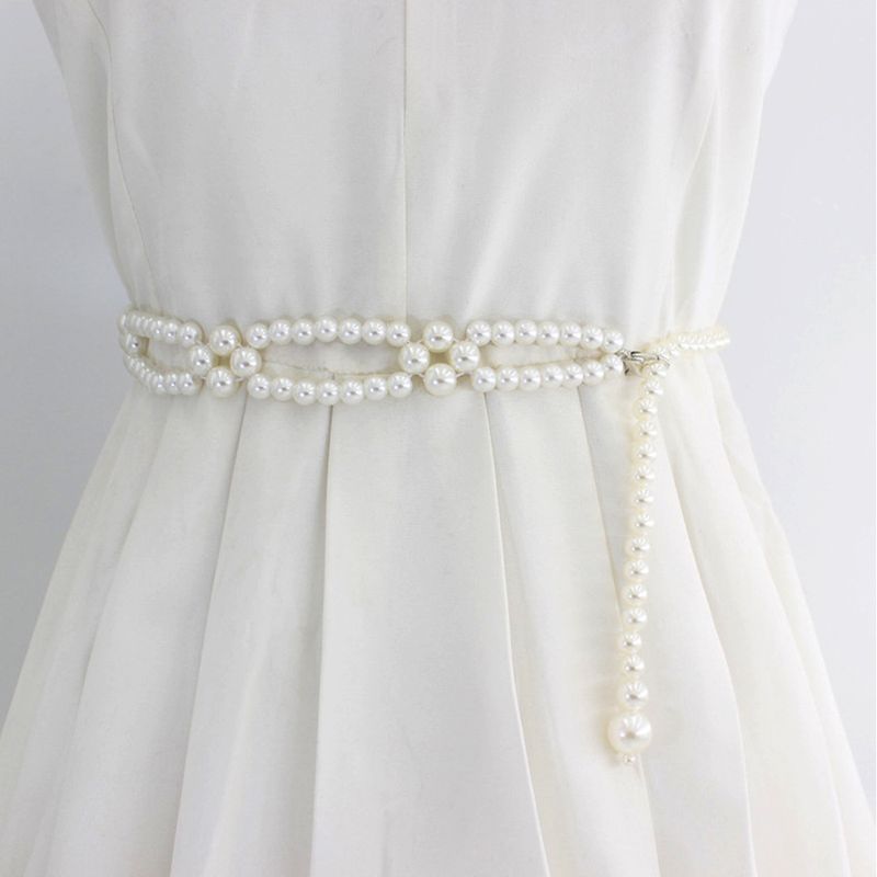 HEIßE Neue Elegante Frauen Perle Gürtel Weibliche Mädchen Strap Dünne Dünne Kleid Lange Taillenbänder Riemen Taille Ketten_voghion.com