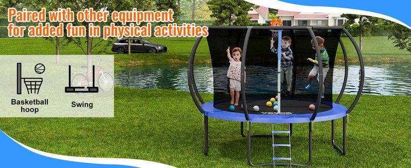 VEVOR 10FT Trampoline, 330 Lbs Trampoline With Enclosure Net, Ladder, And Curved Pole, Heavy Duty Trampoline With Jumping Mat And Spring Cover Padding, Outdoor Recreational Trampolines For Kids Adults_voghion.com