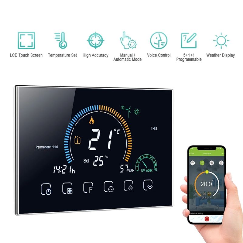 Tuya Smart Alexa Sprachsteuerung WiFi Smart Programmierbarer Thermostat APP Steuerung LCD Wasser-/Gaskessel Heizung für Echo Google Home_voghion.com