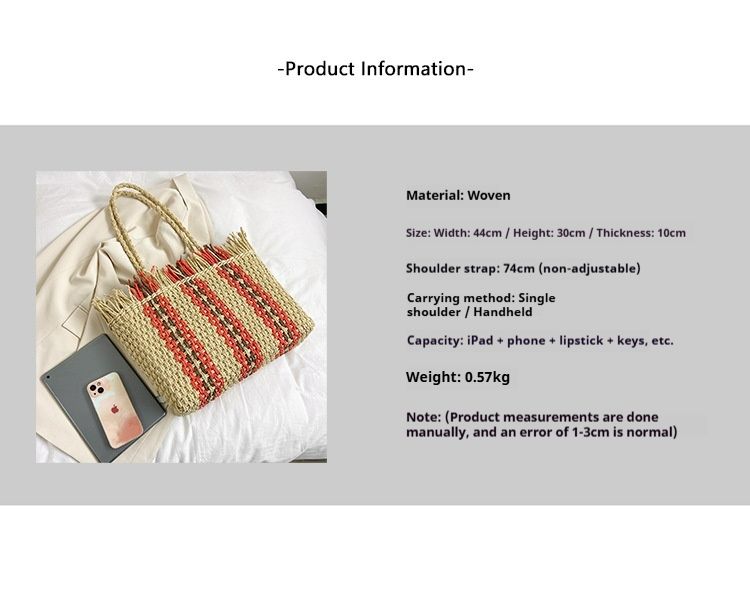 【Stile etnico】Borsa a tracolla alla moda in paglia color-block, borsa tote da vacanza di grande capacità_voghion.com