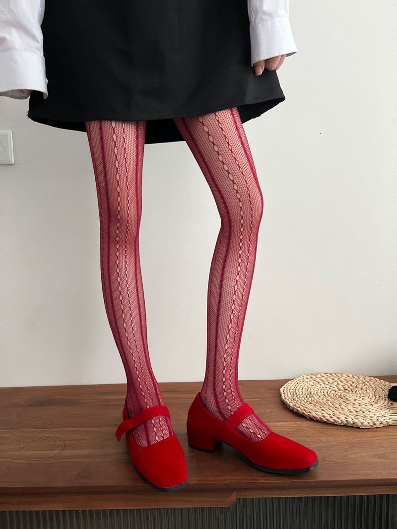 Bas sexy pour femmes, nouvelles rayures verticales, personnalité, blogueuse, mêmes bas résille noirs, belles jambes, collants creux sexy_voghion.com