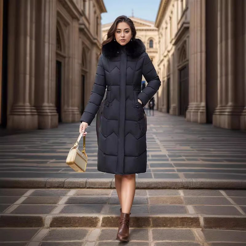 Giacca in cotone snellente e aderente versione coreana lunga sopra il ginocchio da donna, nuova versione invernale 2025_voghion.com