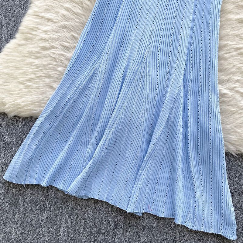 Damenbekleidung Leichtes Luxus-High-End-Strickkleid für Frauen im Sommer, schlankmachendes Design, Temperament, schicker Fischschwanz-Langrock_voghion.com