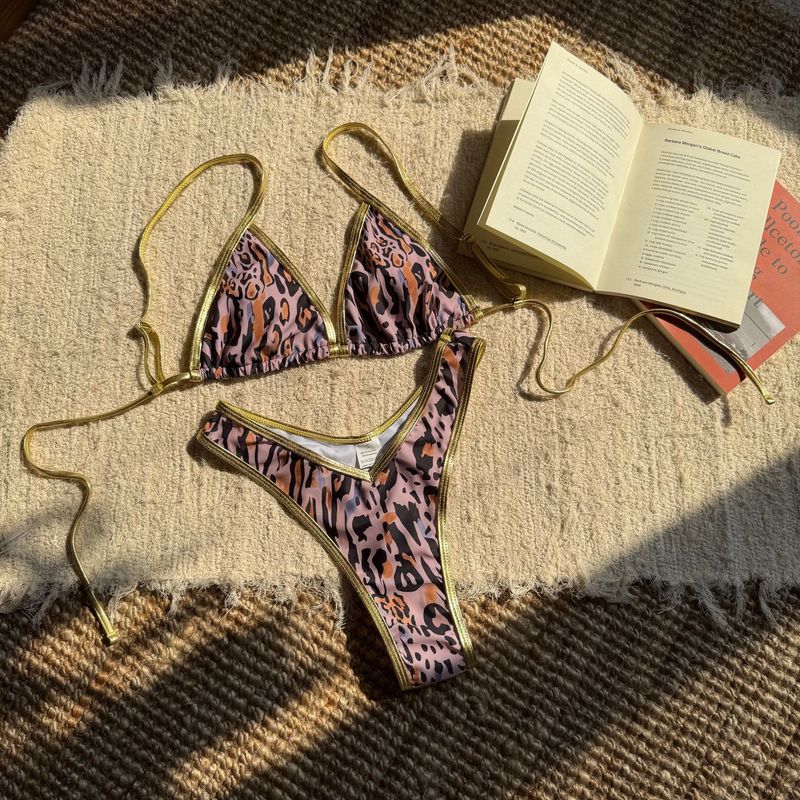 Bikini-Set mit Leopardenmuster – Sexy Triangel-Bademode mit seitlicher Schnürung für Damen_voghion.com