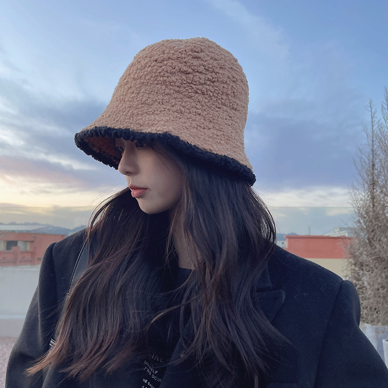 Cappello da pescatore colorato edizione coreana autunno e inverno Cappello da pescatore lavorato a maglia in pile di agnello versatile con faccia semplice e_voghion.com