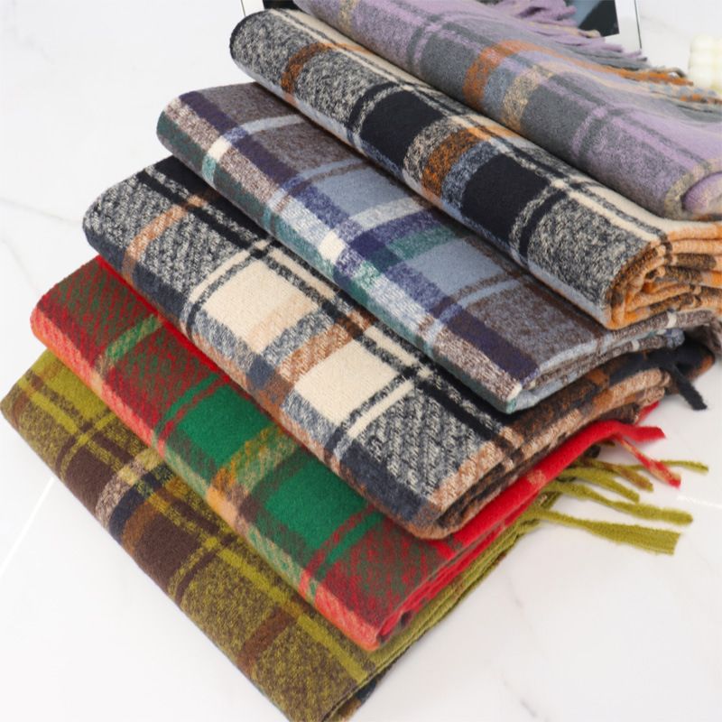 Cashmere Plaid Scarf Warm Thick Shawl Autumn Winter Korean Style High-end Versatile Neck Warmer For Women_voghion.com