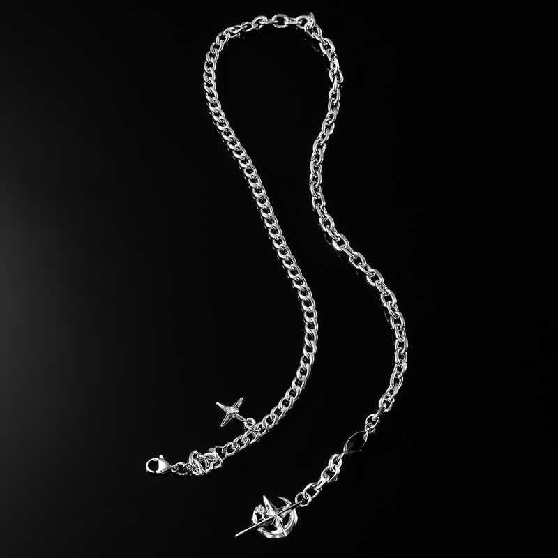 Trendy men's hip-hop titanium steel splicing star cross necklace bouncing Di cool collarbone chain accessories_voghion.com