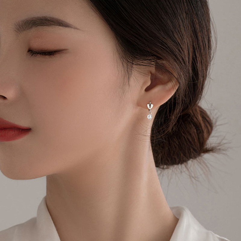 Sterling VENUS Sier Moda Zirkon Kalp Küpeler Bayan Hafif Kalp Şeklinde Mizaç Küpeler Takı -şekilli_voghion.com