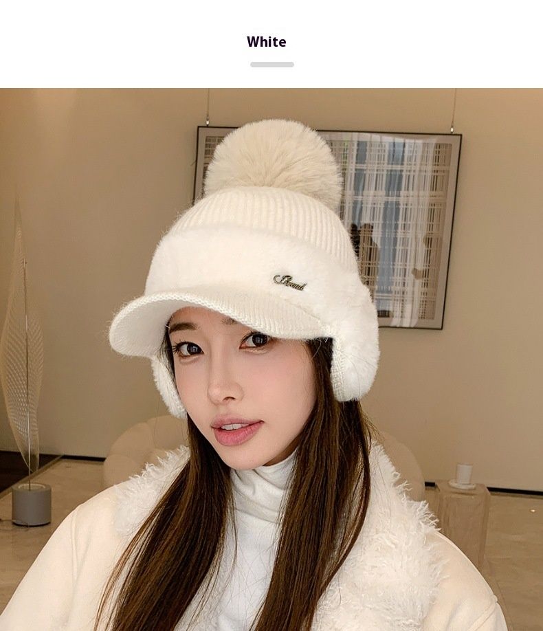 Winter New Spliced Mink Fur Ear Protection Rabbit Fur Baseball Cap For Children Fashionable And Versatile Solid Color Simple Wool Ball Knitted Cap_voghion.com