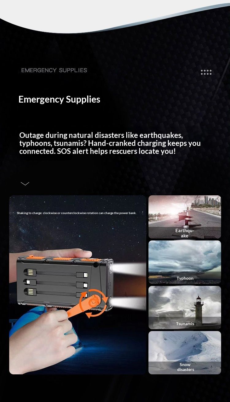 Cross-Border Hand-Crank 30000mAh Outdoor Solar Power Bank With Built-in Cable Fast Charging Long Battery Life_voghion.com