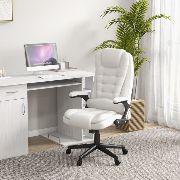 HOMCOM White Ergonomic Heated Massage Office Chair Recliner Desk With 6 Vibration Points_voghion.com