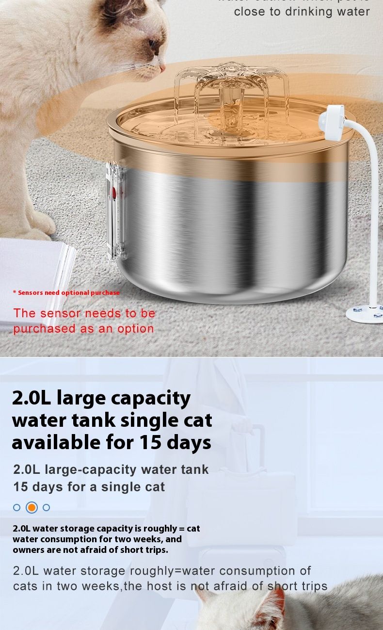 Pet stainless steel visual window, cat automatic dispenser, small flower fountain, intelligent water feeding supplies_voghion.com