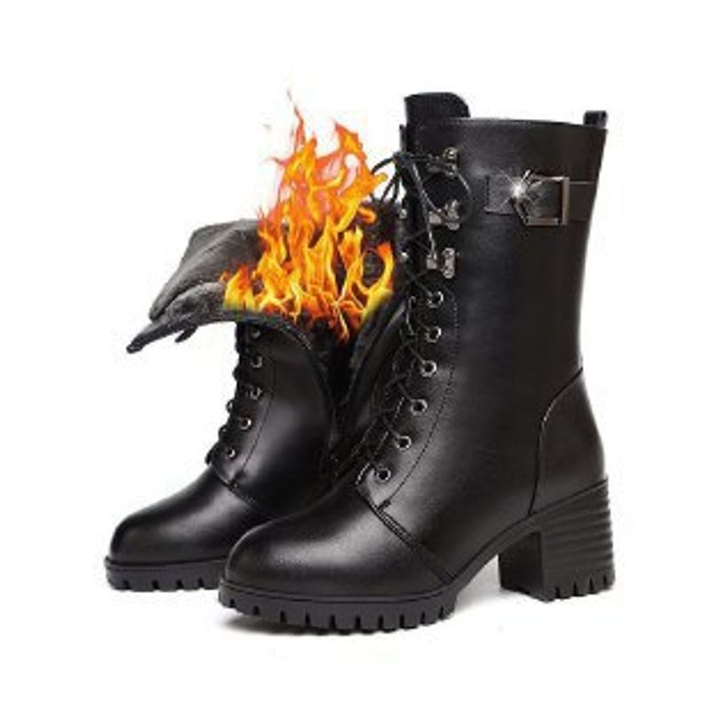 Frauen schuhe winter neue pu mid-ferse ferse plus fleece dicke frauen leder Mode Ritter mid-kalb Lange stiefel_voghion.com