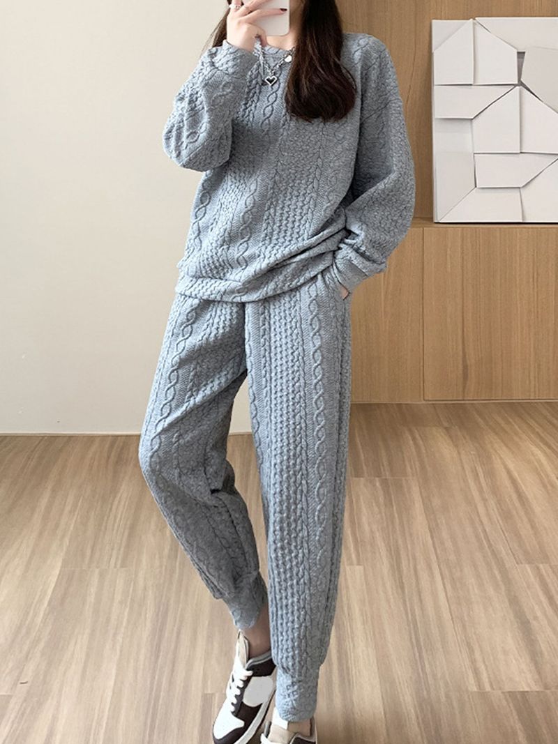 Abbigliamento da donna, maglione girocollo con tasca e maniche lunghe in jacquard_voghion.com