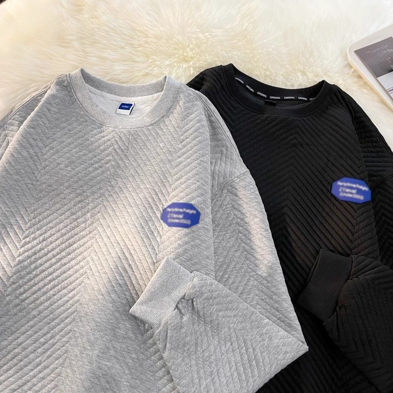 Spring And Autumn Simple Long Sleeved T-shirt Trendy Loose Round Neck Hoodie Men's Versatile Casual Base Shirt Clothes_voghion.com