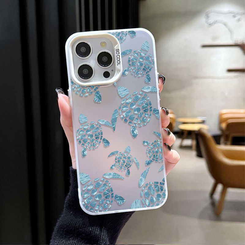 Etui Summer Cartoon Ocean Turtle Plating Matte Shockproof do iPhone'a 16 15 14 13 12 11 Pro Max XS X XR 8 7 Plus SE 2020 PC Cover_voghion.com