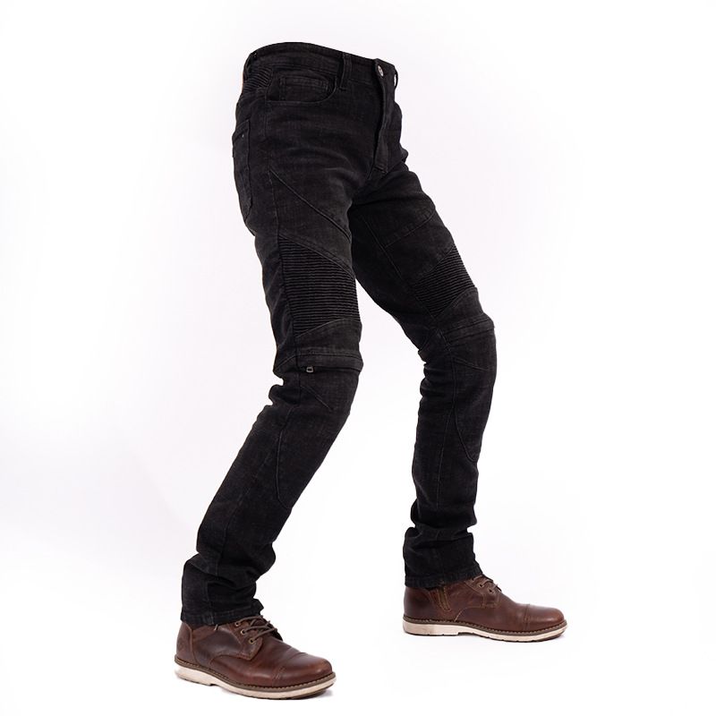 Pantaloni da motociclista in denim elasticizzato da uomo e da donna con protezione per le ginocchia - Jeans da motociclista antigraffio, vestibilità slim per tutte le stagioni (blu/nero)_voghion.com