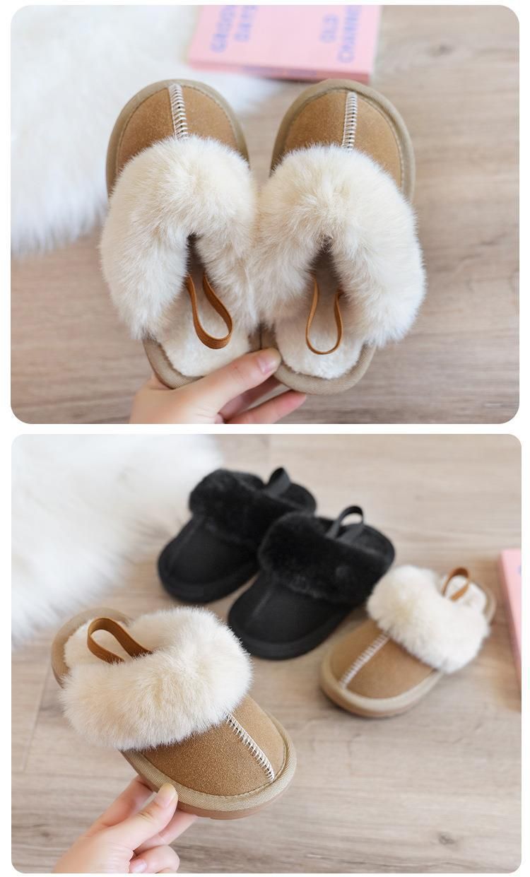 Chaussures en fourrure Pantoufles en fourrure à la mode et polyvalentes Chaussures en coton décontractées pour filles Pantoufles en coton pour bébé_voghion.com