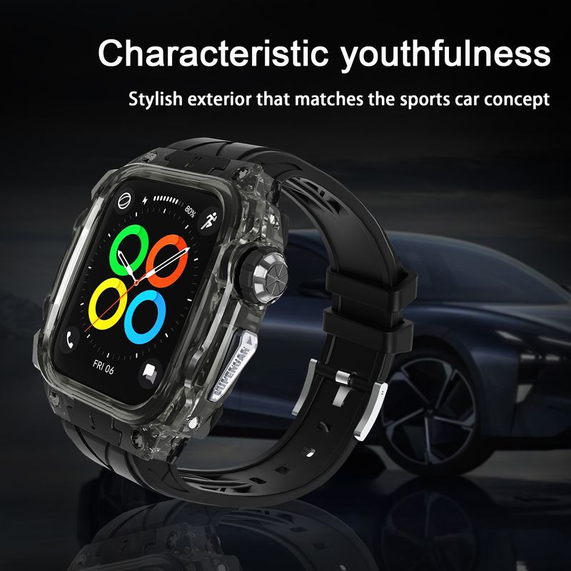 Odnosi se na remen Apple Watcha, super trčanje, kontrastna boja, prozirna crna, integrirani remen appleiwatch9876 44/45 mm_voghion.com