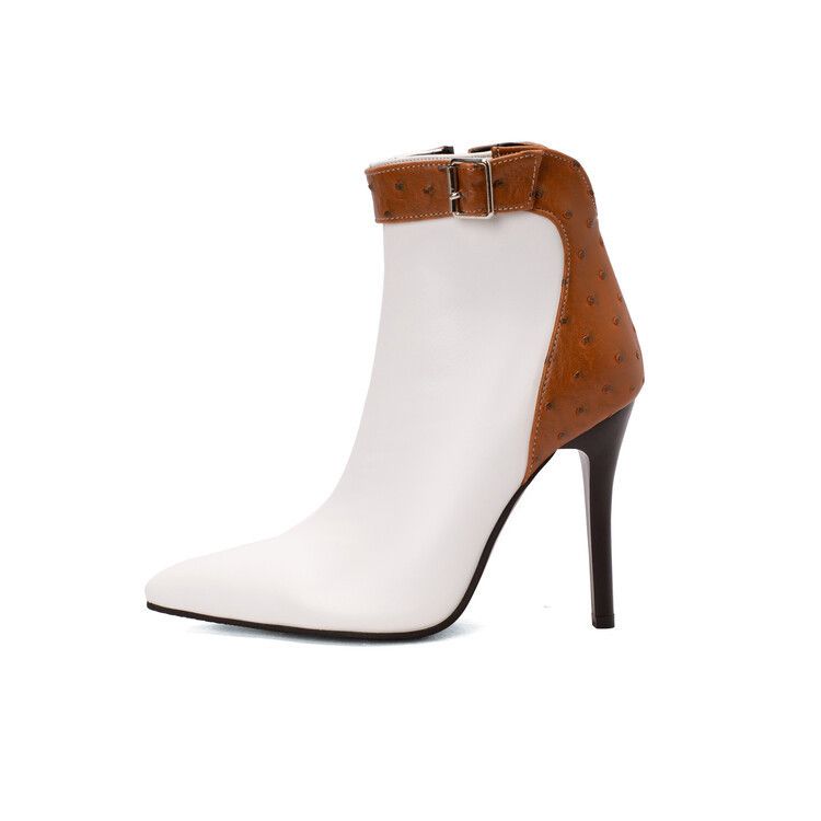 2022 European and American style pointed thin heel fashion women's boots leopard print short boots foreign trade large size color matching short boots_voghion.com