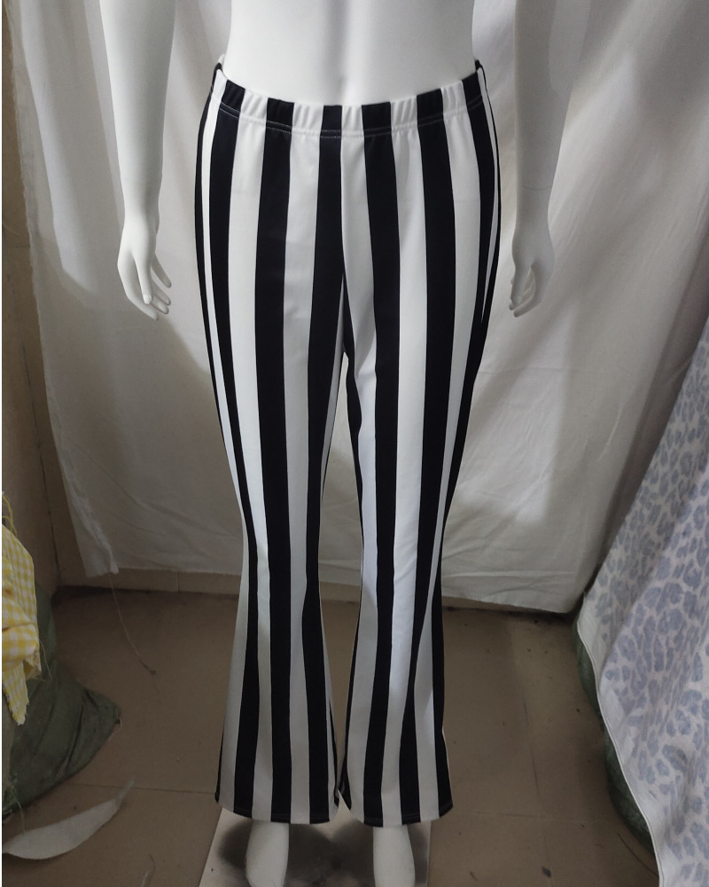 Women's Loose Wide-leg Vertical Stripe Sports Casual Pants_voghion.com