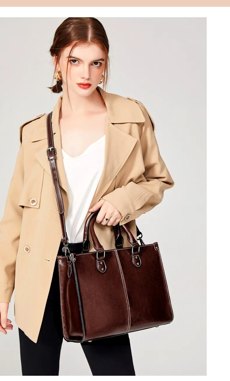 Borsa a mano da donna, tracolla, borsa a tracolla, borsa tote in vera pelle, shopping, moda, ufficio, donna, vera pelle di vacchetta, messenger top_voghion.com
