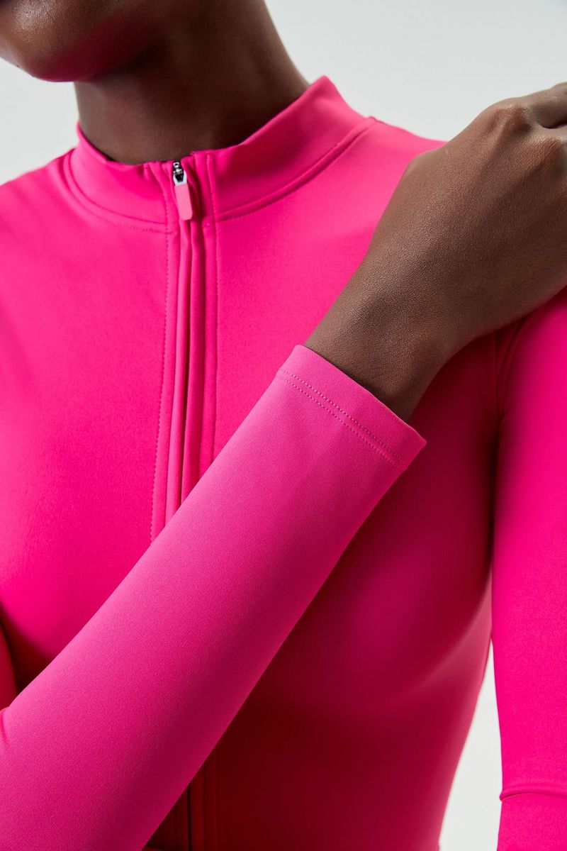 Combinaison Nuotan sexy haut de gamme New2024, combinaison de fitness moulante à fermeture éclair pour femmes, combinaison de danse à col ouvert à manches longues à séchage rapide_voghion.com