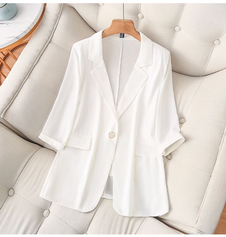 Women's Clothing Street Suit Jacket Spring And Summer Slim Plus Size Fat MM 200 Pounds Thin Three Quarter Sleeve Suit_voghion.com