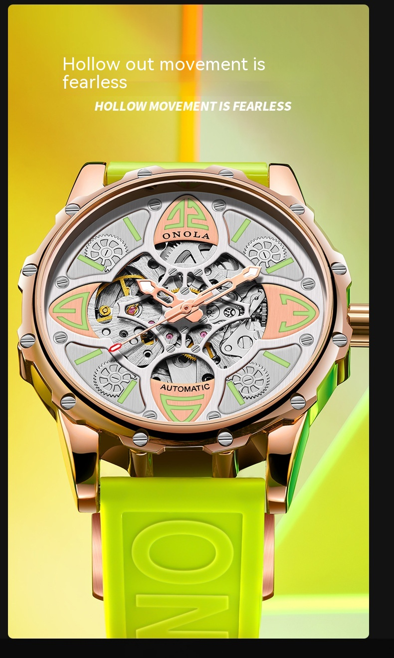 New Fashion Watch Onola/orona Clover Fully Automatic Mechanical Watch Men's and Women's Waterproof Tape Watch Strap_voghion.com