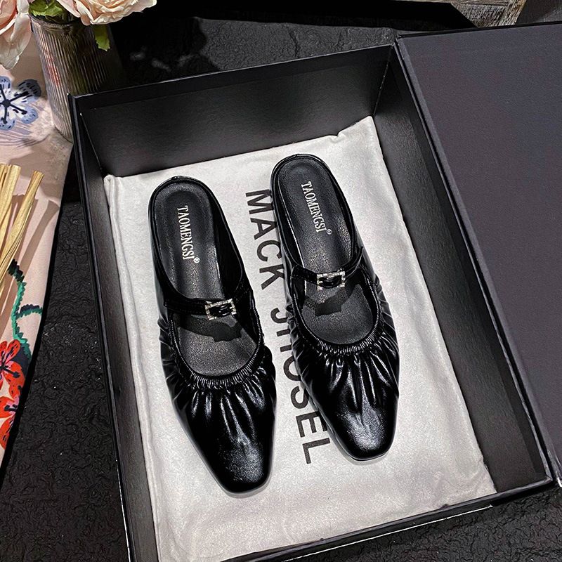 6325 Huidong Yixinda French Style Slip-On Mary Jane Chunky Heel Buckle Strap Mules Women's Shoes_voghion.com