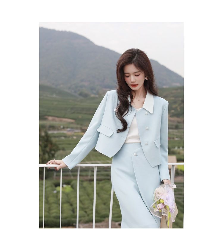 Salt Style Mature Suit Zweiteiliger Anzug 2023 Frühling und Herbst Neues Set mit hoch tailliertem Rock + langärmeligem Blazer für Damen_voghion.com