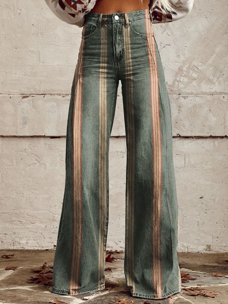 Trendy Plus Size Women's Printed Flare Pants - Stretch Denim-Like Wide Leg Trousers With 3D Patterns, Comfortable & Stylish Casual Wear_voghion.com