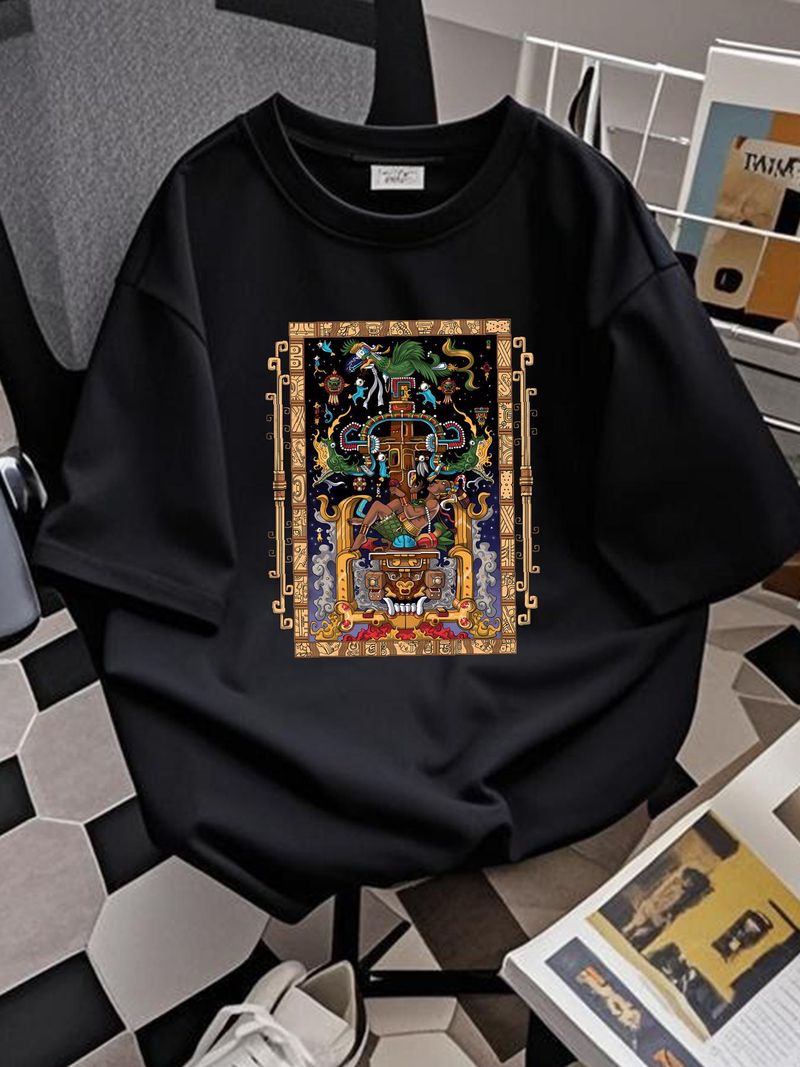 T-Shirt mit antikem Maya-König Pakal, Aztekengott, Zivilisation, Mythologie, Größe S-5XL, atmungsaktives, gedehntes Modeoberteil für den Alltag, stilvolle Grafik_voghion.com