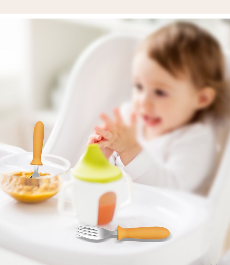Anne ve Çocuk 304 Paslanmaz Çelik Çocuk Bıçağı, Çatal, Kaşık ve Yemek Çubukları 4 Parça Set Silikon Saplı Bebek Yemek Kaşığı Eğitim Yemek Çubukları Seti_voghion.com