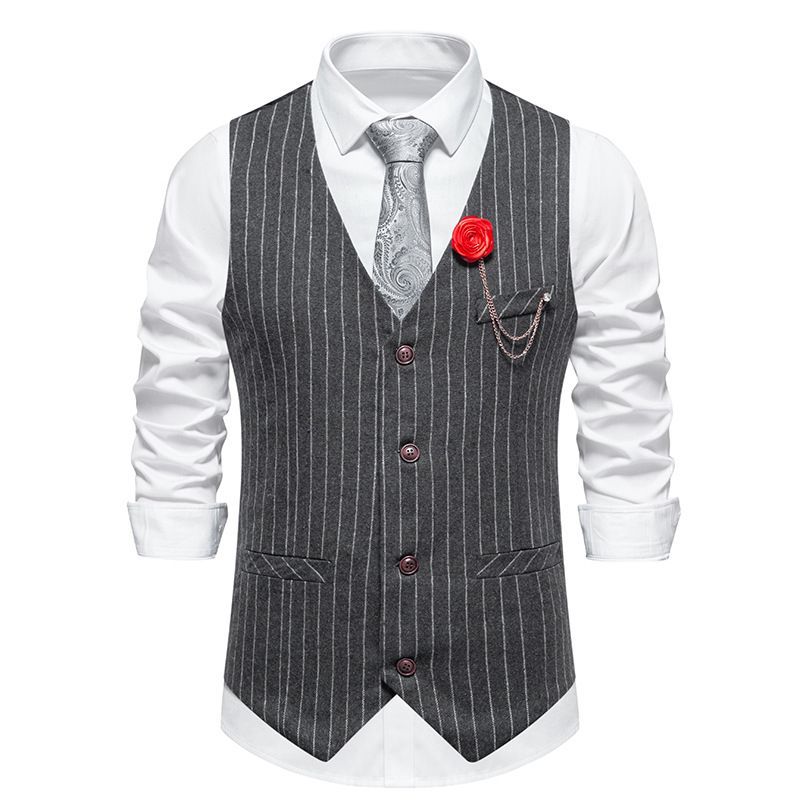 Herren Vintage Gestreifte Weste Herren Trauzeuge Einreihige Weste_voghion.com