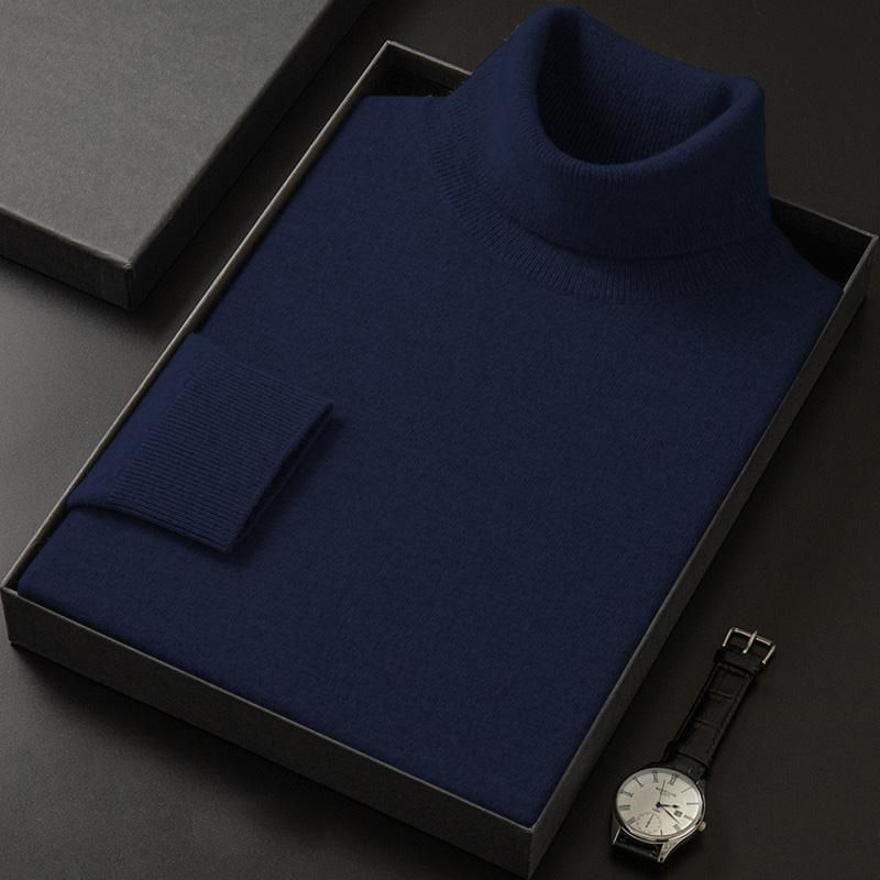 Maglione a collo alto da uomo slim fit - Pullover caldo in maglia per autunno e inverno, abbigliamento casual in tinta unita_voghion.com