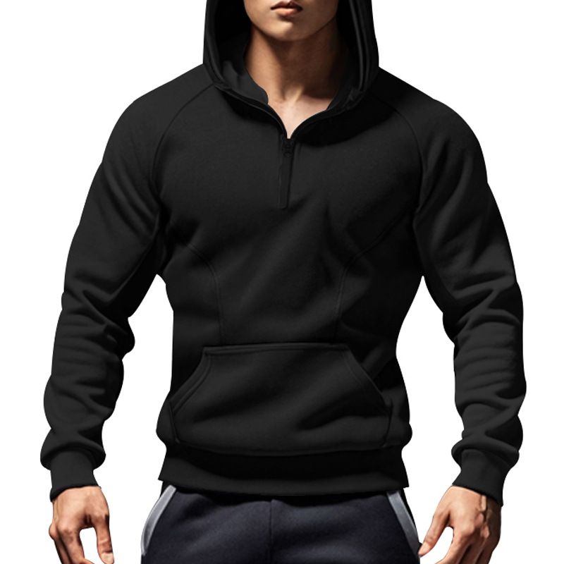 Autumn And Winter New Long Sleeve Men's Casual Pullover Hooded Half Zipper Color Matching Fleece Sweatshirt For Men_voghion.com