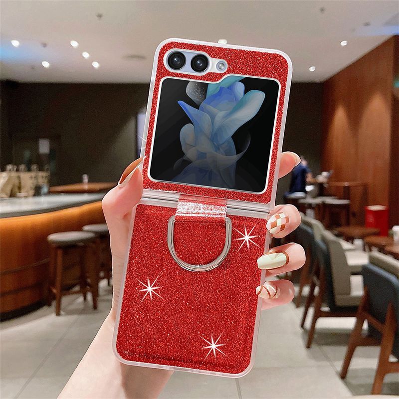 Applicable To Samsung ZFlip6 Mobile Phone Case Glitter Ring Holder ZFlip5 Folding Screen Protective Case Zflip4 Hard Case_voghion.com