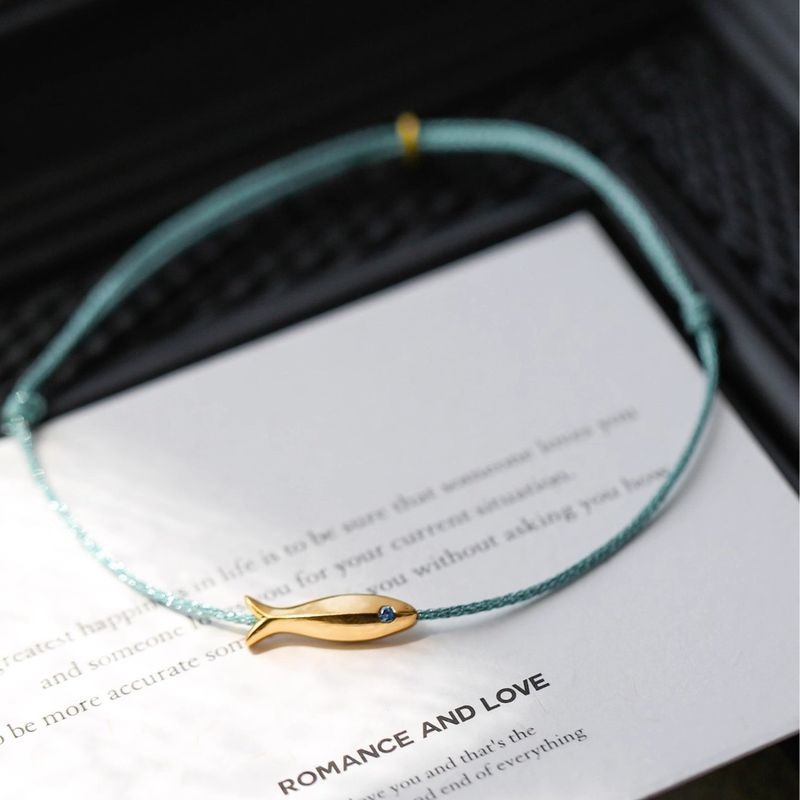 New French Style Niche Design Blue Silk Thread Woven Gold Koi Fish Simple Ultra-thin Anklet Foot Chain_voghion.com