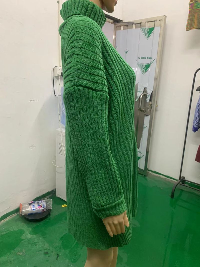 Robe pull mi-longue en tricot à col montant pour femme, nouvelle collection automne-hiver 2022_voghion.com