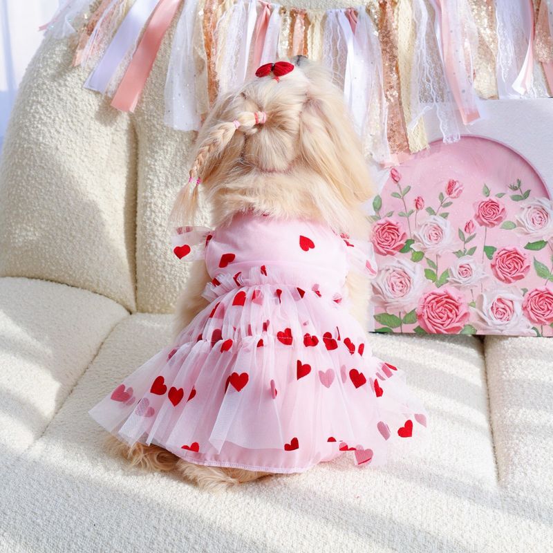 Haustierbedarf Sommer dünne Kleidung Prinzessin Kleid Kostüm Herz Print Mesh kleine Hund Anti-Shedding_voghion.com