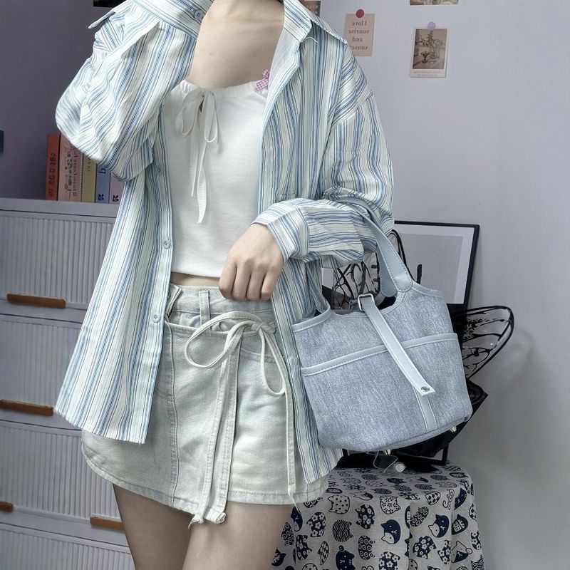 2025 Canvas Splicing Shoulder Handheld Vegetable Basket Lock Head Bag, Fashion, Versatile, Trial, Small, High_voghion.com