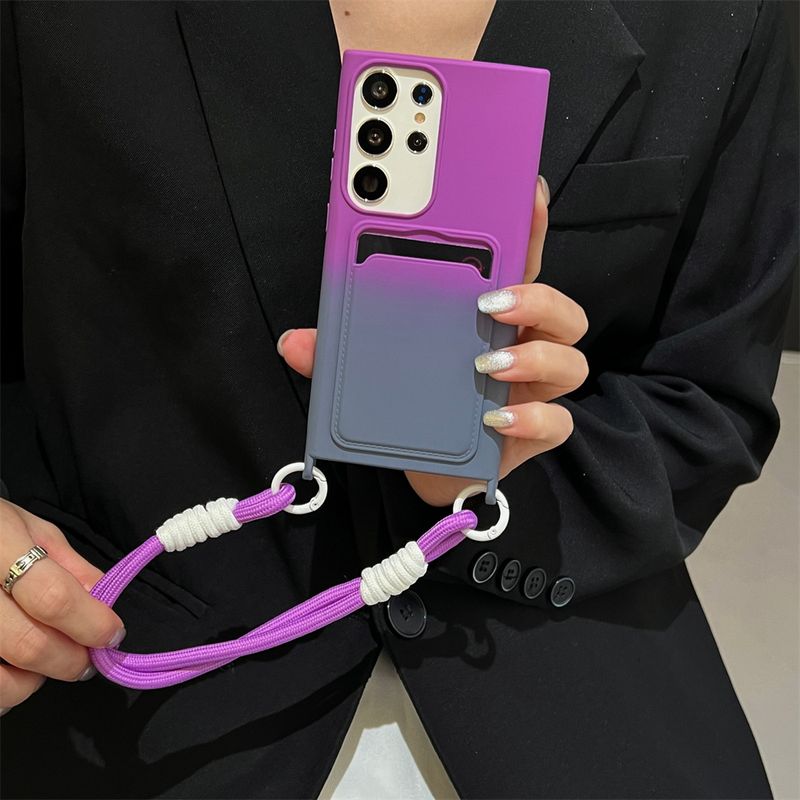 Handgelenkschlaufe Lanyard Gradienten Karte Tasche Telefon Fall Für Samsung S24 Ultra S23 FE S22 Plus A55 A54 A52 A35 A15 A14 a13 A12 A05 Abdeckung_voghion.com