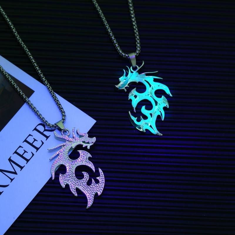 Glow Flame Dragon Necklace Personality Punk Pendant Glow In The Dark Animal Sweater Chain Necklace Hiphop Jewelry Accessories_voghion.com